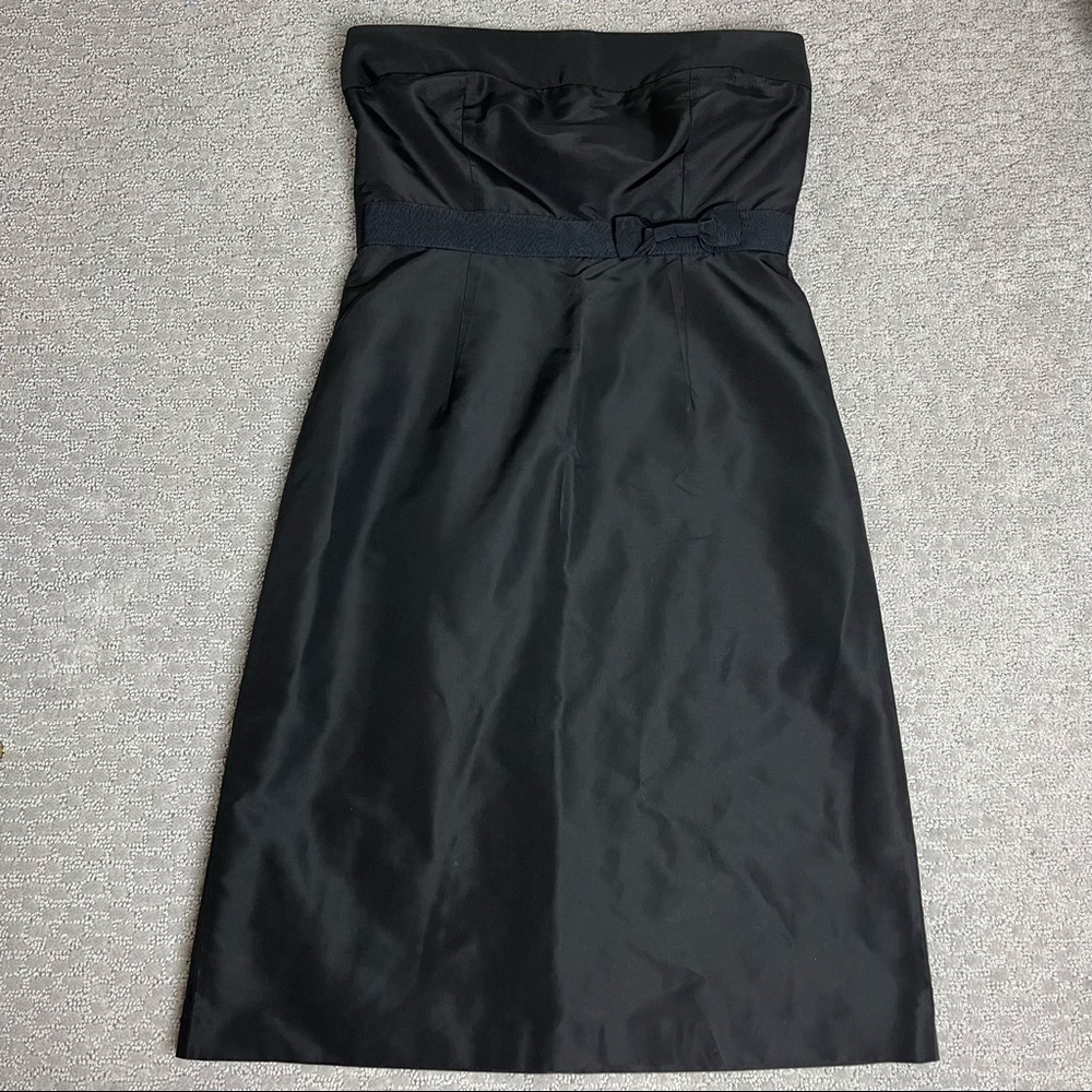 J.crew Emma 100% silk‎ black strapless dress with bow size 6